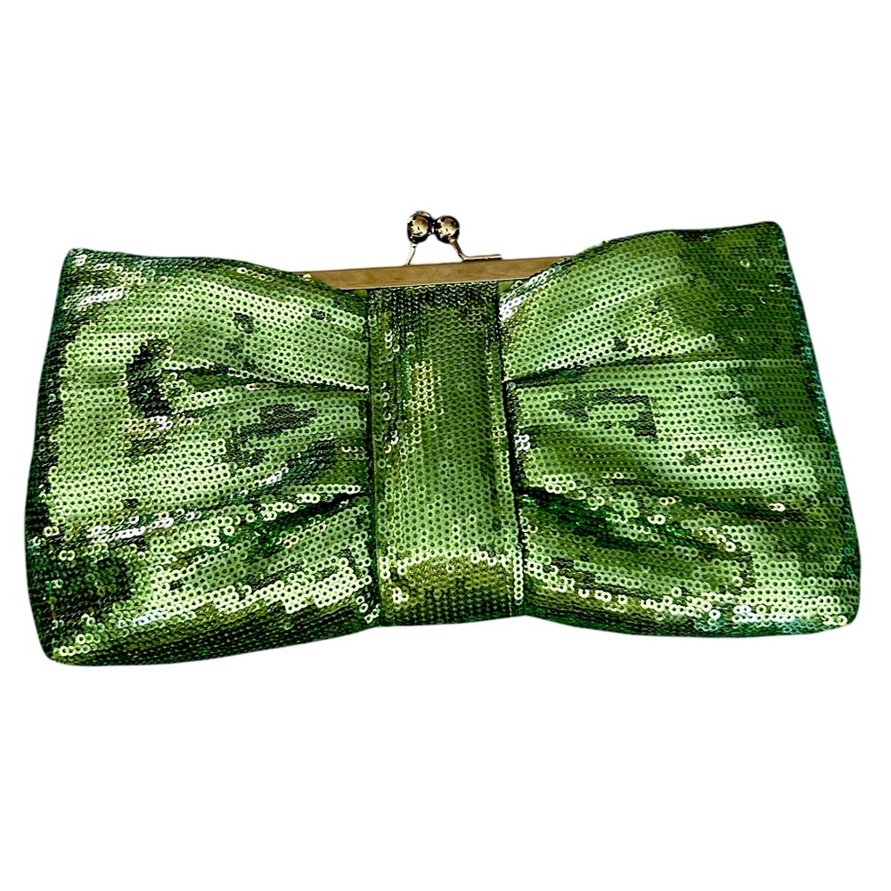 Green Bow Clutch with Removable Strap and Diamond Detail on Snaps